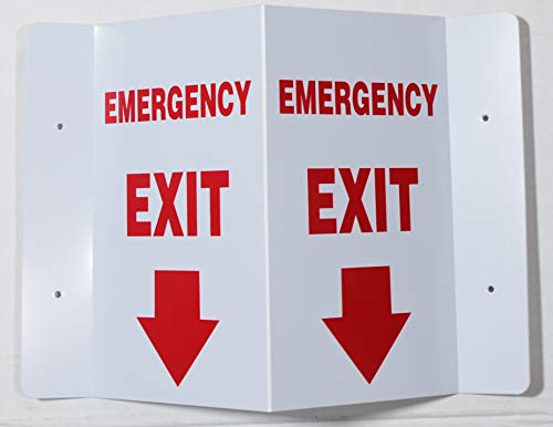 Emergency EXIT Arrow Down 3D Projection Sign/FIRE Extinguisher Hallway Sign (White/RED,Plastic,5.5x9)-Les Deux cotes line