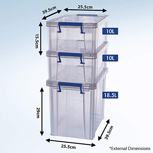 Bankers Box ProStore Plastic Storage Box Bonus Pack -2 x 10 Litre & 1 x 18.5 Litre