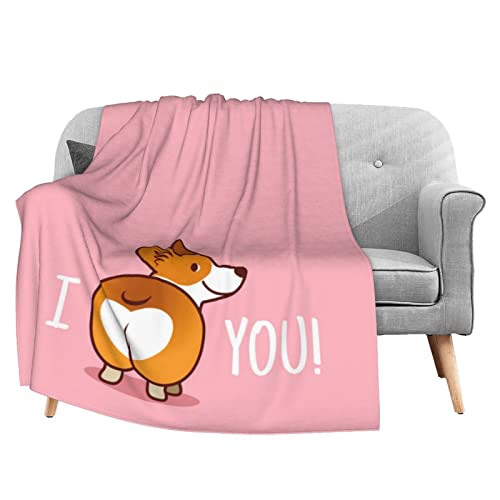 Flannel Blanket Pink Cute Corgi I Love You Lightweight Cozy Bed Blanket Soft Throw Blanket fits Couch Sofa Suitable for All Season 60x80 for Women Men