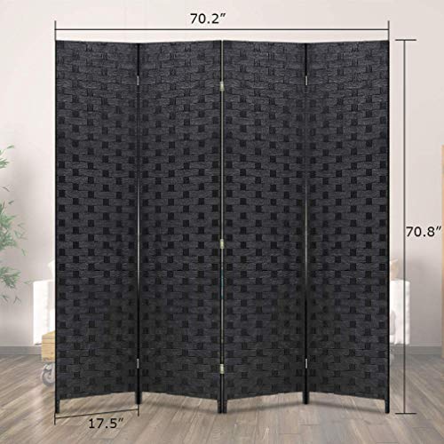 Room Dividers and Folding Privacy Screens 4 Panel 6 ft Foldable Portable Room Seperating Divider, Handwork Wood Mesh Woven Design Room Divider Wall, Room Partitions and Dividers Freestanding, Black