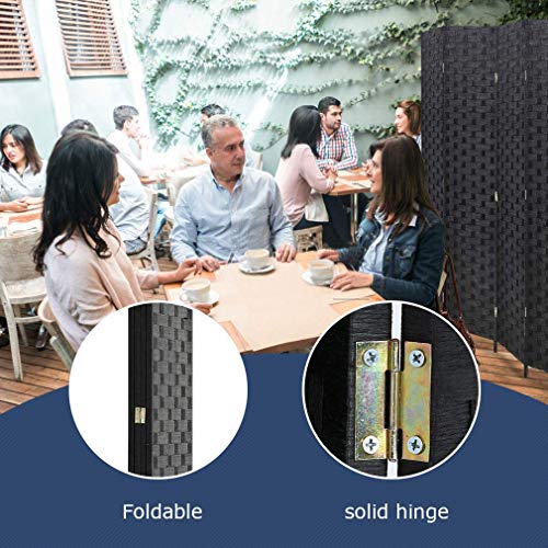 Room Dividers and Folding Privacy Screens 4 Panel 6 ft Foldable Portable Room Seperating Divider, Handwork Wood Mesh Woven Design Room Divider Wall, Room Partitions and Dividers Freestanding, Black