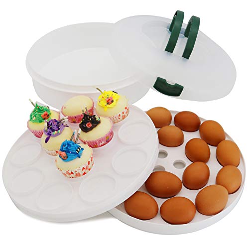 10 Inch Portable Pie Carrier with Lid and Tray 3-In-1 Round Cupcake Container Egg Holder Muffin Tart Cookie Keeper Food (Green)