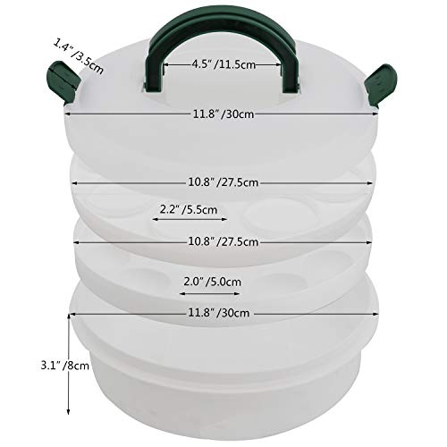 10 Inch Portable Pie Carrier with Lid and Tray 3-In-1 Round Cupcake Container Egg Holder Muffin Tart Cookie Keeper Food (Green)