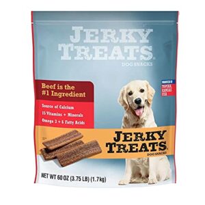 jerky treats tender beef strips dog snacks 15 vitamin& mineral& omega 3 made in usa, 60 oz, new packaging (1 pack)