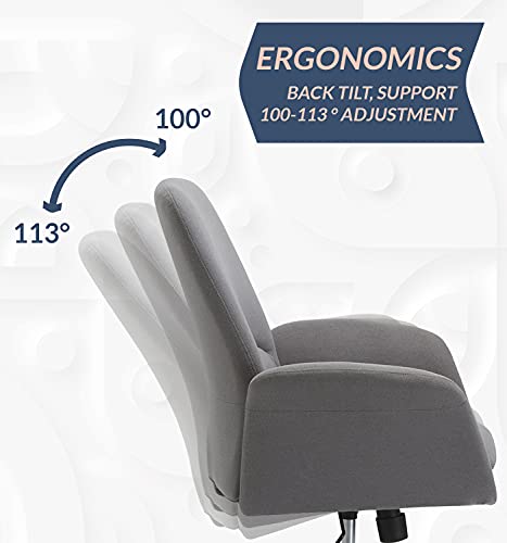 NOVIGO Upholstered Home Office Chair with Comfy Back Support for Conference Room Study Grey