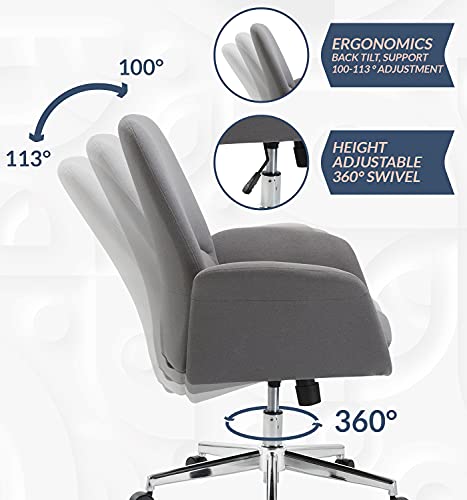 NOVIGO Upholstered Home Office Chair with Comfy Back Support for Conference Room Study Grey