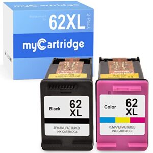 mycartridge 62 remanufactured ink cartridge replacement for hp 62 62xl use with envy 7640 5660 5540 7645 officejet 5740 8040 5741 officejet 200 250 (1 black 1 tri-color, 2-pack)