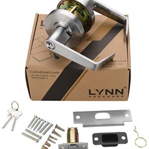 LYNN HARDWARE Commercial Door Lever Lock - Heavy-Duty Locking Door Handle, Designer Door Handles, Cylindrical Lever Lock, Non-Handed Grade 2 Door Handle, Satin Chrome, Classroom Function