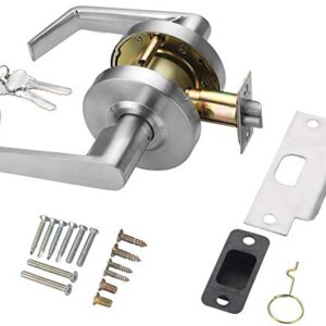 LYNN HARDWARE Commercial Door Lever Lock - Heavy-Duty Locking Door Handle, Designer Door Handles, Cylindrical Lever Lock, Non-Handed Grade 2 Door Handle, Satin Chrome, Classroom Function