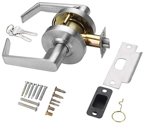 LYNN HARDWARE Commercial Door Lever Lock - Heavy-Duty Locking Door Handle, Designer Door Handles, Cylindrical Lever Lock, Non-Handed Grade 2 Door Handle, Satin Chrome, Classroom Function