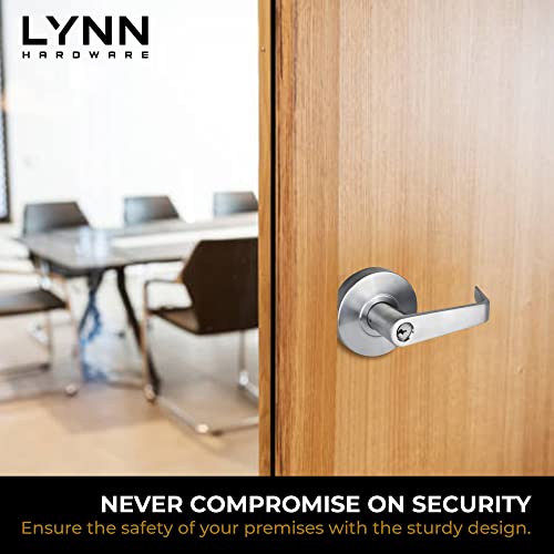 LYNN HARDWARE Commercial Door Lever Lock - Heavy-Duty Locking Door Handle, Designer Door Handles, Cylindrical Lever Lock, Non-Handed Grade 2 Door Handle, Satin Chrome, Classroom Function