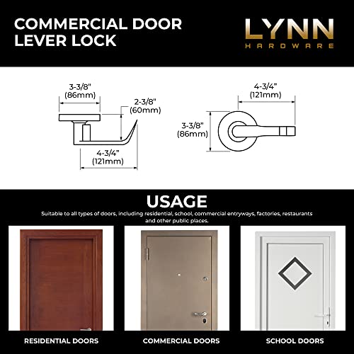 LYNN HARDWARE Commercial Door Lever Lock - Heavy-Duty Locking Door Handle, Designer Door Handles, Cylindrical Lever Lock, Non-Handed Grade 2 Door Handle, Satin Chrome, Classroom Function