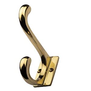 Solid Brass Retro Coat and Hat Hook Rectangle Base with Matching Brass Screws Finished in Polished Brass Heritage Multi Purpose Hook