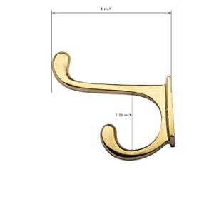 Solid Brass Retro Coat and Hat Hook Rectangle Base with Matching Brass Screws Finished in Polished Brass Heritage Multi Purpose Hook