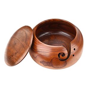 knitting bowl, wood yarn bowl yarn holder for knitting for knitting and crochet (5.7" x 3.3",with lid)