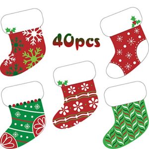 40 pieces mini colorful christmas stocking cut-outs assorted xmas stocking cut-outs with glue point dots for winter bulletin board classroom school christmas candy party decorations, 5.9 x 5.9 inch