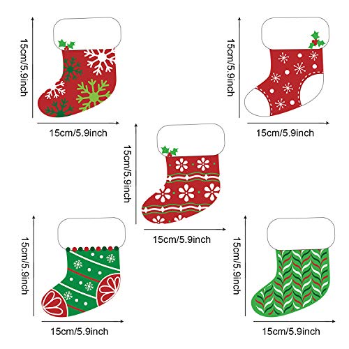 40 Pieces Mini Colorful Christmas Stocking Cut-Outs Assorted Xmas Stocking Cut-Outs with Glue Point Dots for Winter Bulletin Board Classroom School Christmas Candy Party Decorations, 5.9 x 5.9 Inch