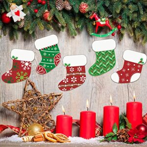 40 Pieces Mini Colorful Christmas Stocking Cut-Outs Assorted Xmas Stocking Cut-Outs with Glue Point Dots for Winter Bulletin Board Classroom School Christmas Candy Party Decorations, 5.9 x 5.9 Inch