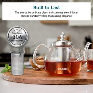 COSORI Glass Teapot Stovetop Safe Gooseneck Kettle with Removable Stainless Steel Infuser Scale Line for Blooming and Loose Leaf Tea Brewer, BPA Free Durable Borosilicate, 1000mL, Transparent