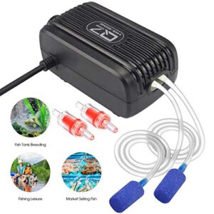 Aquarium Air Pump, Rifny 3W Adjustable Fish Tank Oxygen Air Pump Kit with Dual Outlet Air Valve Air Stones Silicone Tube Check Valves, 2 * 2500 ML/Min Air Flow Capacity for 1-80 Galon Fish Tank