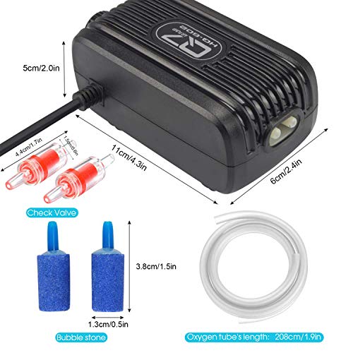 Aquarium Air Pump, Rifny 3W Adjustable Fish Tank Oxygen Air Pump Kit with Dual Outlet Air Valve Air Stones Silicone Tube Check Valves, 2 * 2500 ML/Min Air Flow Capacity for 1-80 Galon Fish Tank