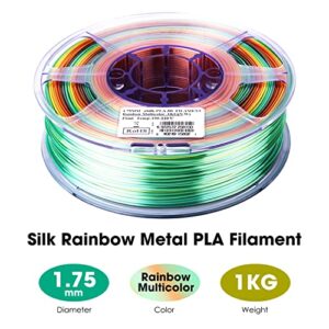 eSUN Silk Rainbow Metal PLA Filament 1.75mm, Silky Multicolored 3D Printer Filament PLA, 1KG Gradient Changing Multicolor Filament for 3D Printer, Silk Rainbow Multicolor