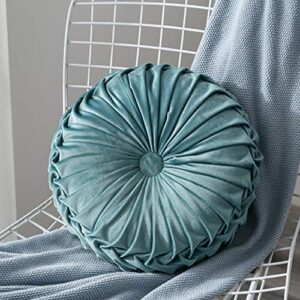 mocofo 14" velvet pleated round pumpkin throw pillow couch cushion floor pillow for sofa chair bed car home decorative (light blue)