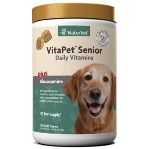 naturvet vitapet senior daily vitamin dog supplements plus glucosamine – includes full-spectrum vitamins, minerals – joint support for older, active dogs – 120 ct. soft chews