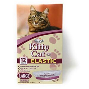 Alfapet Kitty Cat Litter Box Disposable, Elastic Liners- 12-Count-for Medium and Large, Size Litter Pans- with Sta-Put Technology for Firm, Easy Fit- Quick + Clever Waste Cleaners 4 Pack