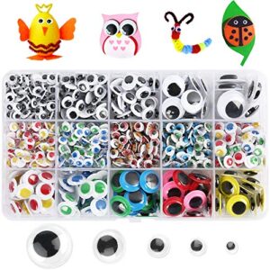 lotfancy wiggle googly eyes for crafts, 1100pcs self-adhesive multi colored assorted sizes (6mm, 8mm, 10mm, 12mm, 15mm, 20mm), google eyes stickers for diy, toy accessories, art crafts, decoration