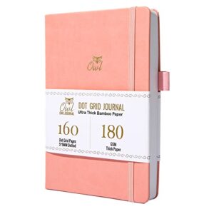 a5 owl dot gird journal dotted notebook by buke - 160 pages, size 5.7x8.2 inch, 180 gsm ultra thick bamboo paper, drawing sketchbook(pink)