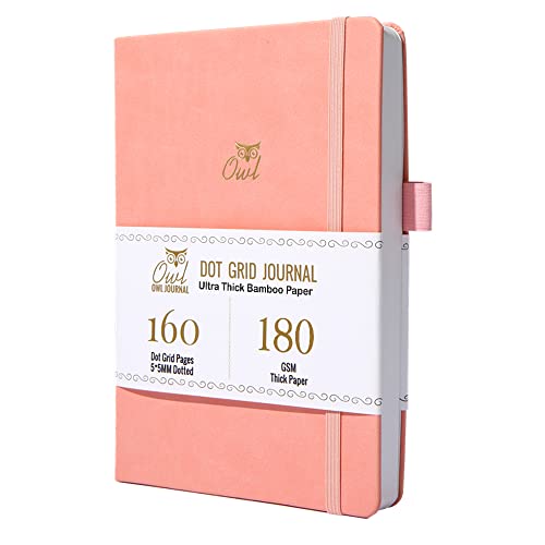 A5 OWL Dot Gird Journal Dotted Notebook By BUKE - 160 Pages, Size 5.7X8.2 Inch, 180 GSM Ultra Thick Bamboo Paper, Drawing Sketchbook(PINK)