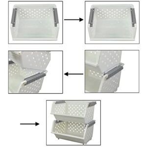 Kekow 4-Pack Plastic Large Stacking Organizer Basket, Stackable Storage Basket, White