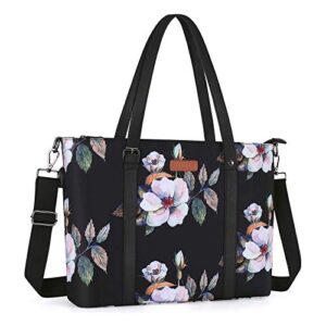 mosiso usb port laptop tote bag (17-17.3 inch) with adjustable top handle, laptop bag for women, hibiscus polyester work travel shoulder bag