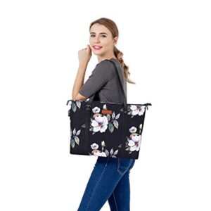 MOSISO USB Port Laptop Tote Bag (17-17.3 inch) with Adjustable Top Handle, Laptop Bag for Women, Hibiscus Polyester Work Travel Shoulder Bag