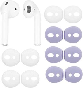 rayker fit in case ear tips replacement for airpods, anti-slip fit in charging case earbuds silicone covers for airpods 1 & airpods 2 headphone, 6 pairs, white/purple