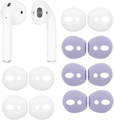 Rayker Fit in Case Ear Tips Replacement for Airpods, Anti-Slip Fit in Charging Case Earbuds Silicone Covers for Airpods 1 & Airpods 2 Headphone, 6 Pairs, White/Purple