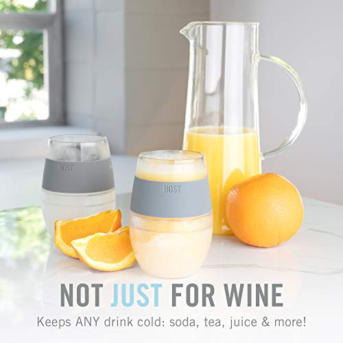 Host Cooling Wine Freeze Cup with Lid, Set of 2 Plastic Double Wall Insulated Wine Tumbler Freezable Drink Vacuum Cup with Freezing Gel, Wine Glasses for Red and White Wine, Gift Essentials, Gray