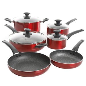 oster cookware set, 10-piece, metallic red