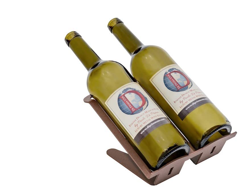 di prima usa Wine Rack Countertop – 2 Bottle Wine Holder for Table in Light Brown Metal