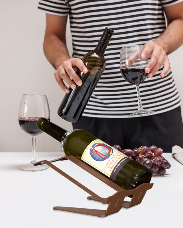 di prima usa Wine Rack Countertop – 2 Bottle Wine Holder for Table in Light Brown Metal