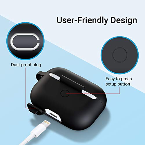 ULAK Compatible with Airpods Pro Case Cover, Soft AirPod Pro Case with Keychain for Girls Women Men Full-Body Protective Skin Silicone Cover Compatible with AirPods Pro (2019 Release), Black