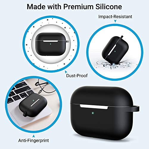 ULAK Compatible with Airpods Pro Case Cover, Soft AirPod Pro Case with Keychain for Girls Women Men Full-Body Protective Skin Silicone Cover Compatible with AirPods Pro (2019 Release), Black