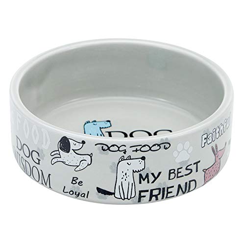 5-inch Ceramic Dog Bowl Cartoon Pattern, Cute, Chew-Proof, Dishwasher and Microwave Safe