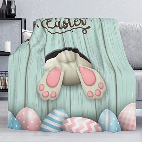 FeHuew Happy Easter Bunny Eggs Flannel Fleece Throw Blanket 50x60 inch Living Room/Bedroom/Sofa Couch Warm Soft Bed Blanket for Kids Adults All Season