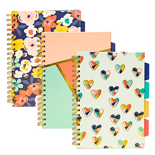 Pukka Pad, Carpe Diem 5-Project Double Spiral Bound Notebook 3-Pack with Repositionable Dividers - 200 Pages of 80GSM Paper with Perforated Edges – Floral Love, B5 10 X 7in