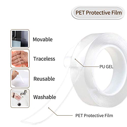 Double Sided Adhesive Nano Tape,Transparent Strong Washable Adhesive Traceless Gel Tape,Removable and Reusable Sticky Anti Slip Tape for Home,Wall,Room,Office Decor (9.84 FT)