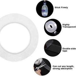 Double Sided Adhesive Nano Tape,Transparent Strong Washable Adhesive Traceless Gel Tape,Removable and Reusable Sticky Anti Slip Tape for Home,Wall,Room,Office Decor (9.84 FT)