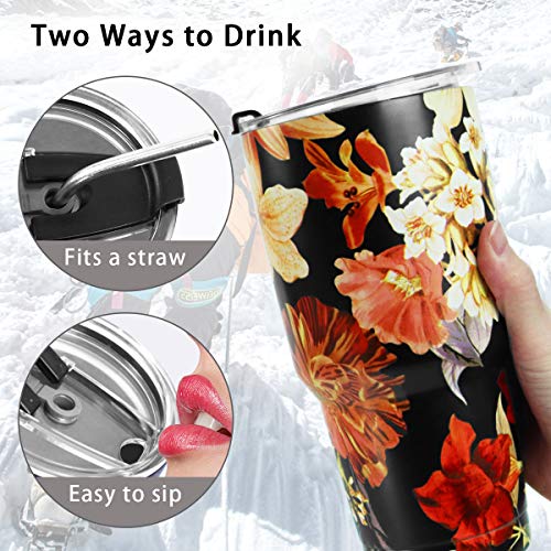 SYACOT 30oz Tumbler Double Wall Stainless Steel Vacuum Insulated Travel Mug with Splash-Proof Lid Metal Straw and Brush