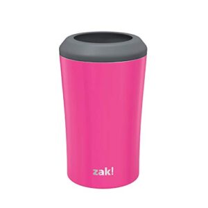 zak designs durable 18/8 stainless steel with vacuum insulated can and bottle cooler, great for cold drinks stay cold in pool and party (12oz, raspberry, bpa free)